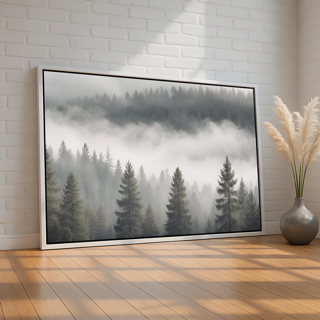 Misty Pine Forest Wall Art | Moody Nature Landscape Poster | Minimalist ...