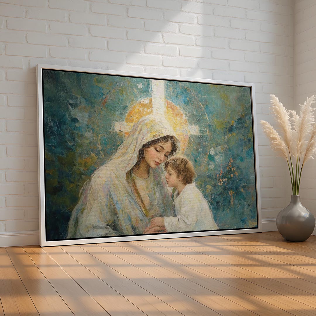 Virgin Mary and Child Canvas Wall Art | Christian Motherhood Painting ...