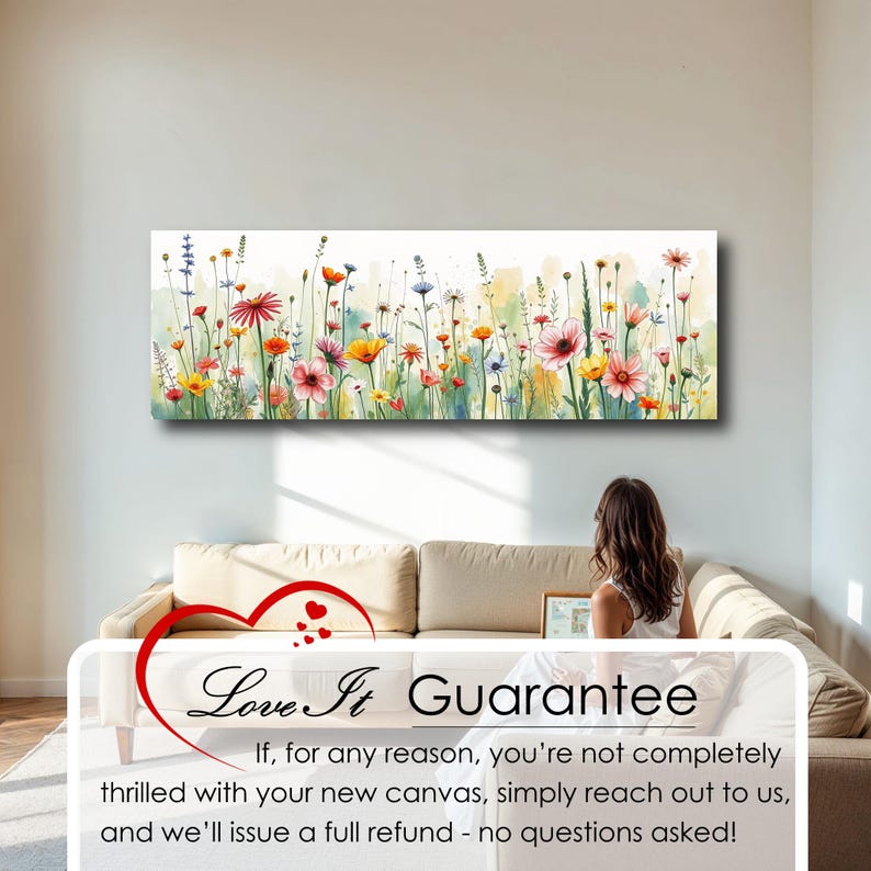 Panoramic Wildflower Wall Art Watercolor Meadow Print Floral Botanical ...
