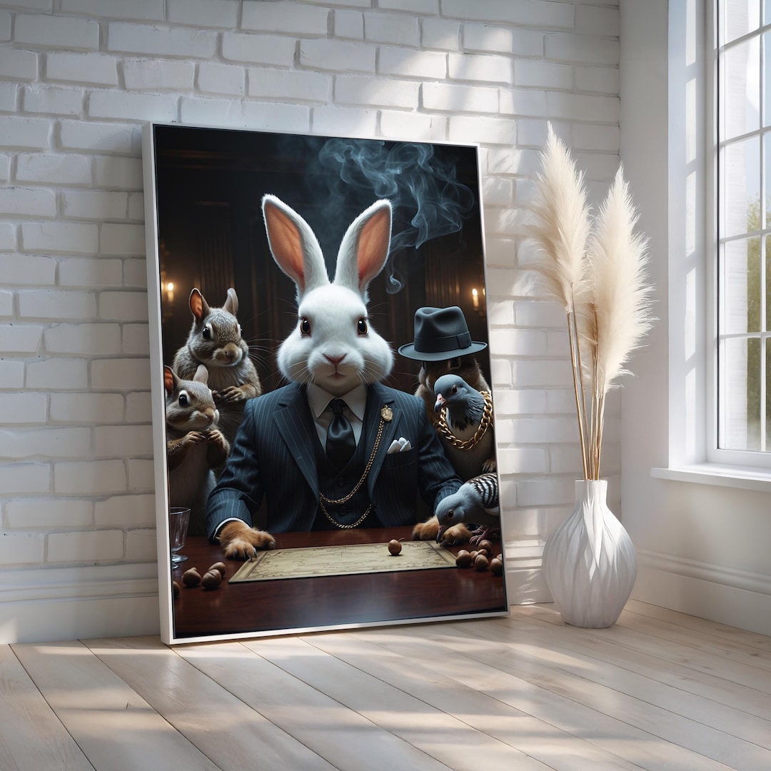 Mobster Rabbit Funny Bunny Mafia Poster | Dapper Rabbit in Suit With Animal Mob ...