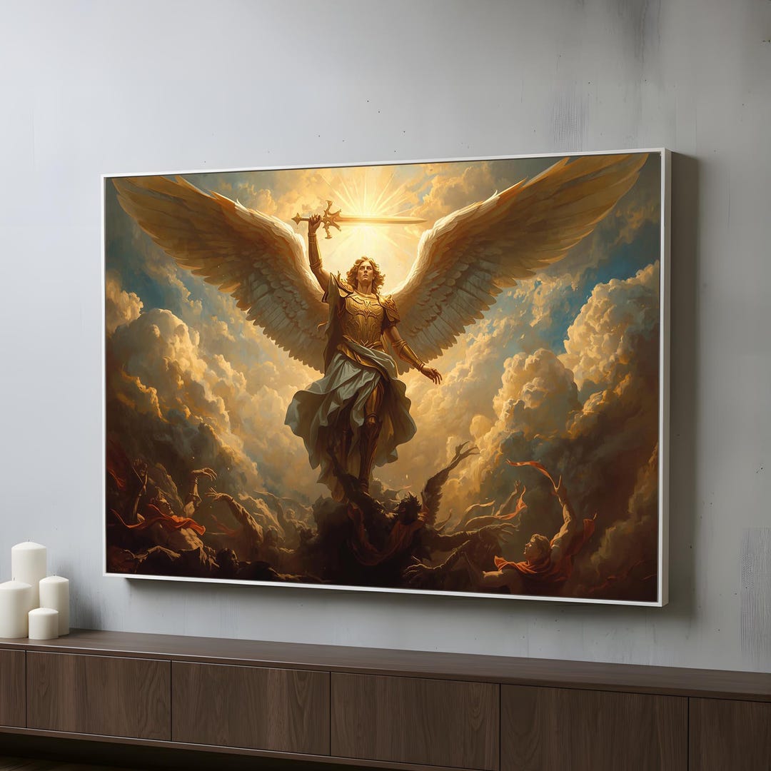 Archangel Michael Canvas Wall Art | Epic Angel Warrior With Sword in ...