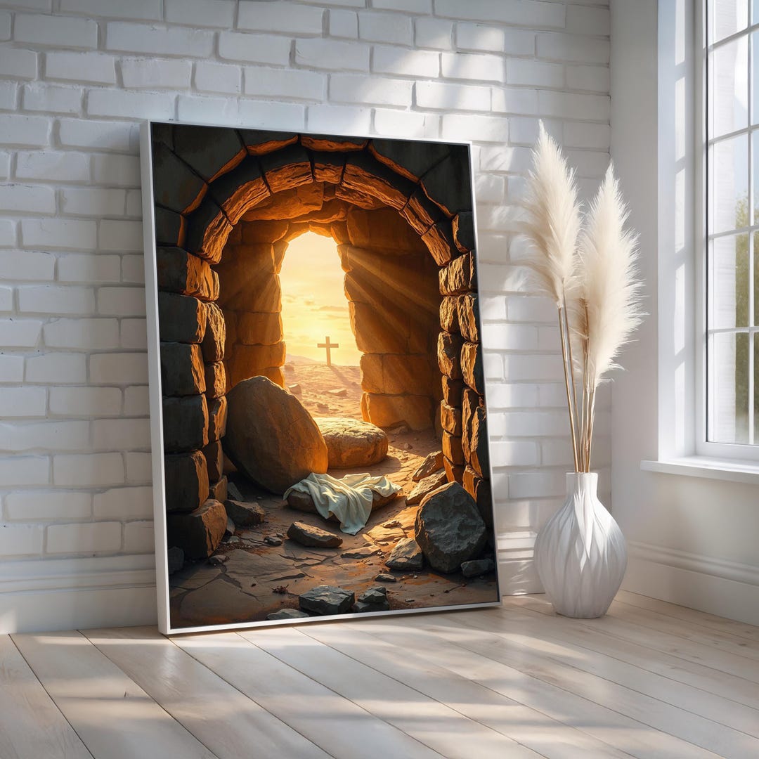 Empty Tomb Cross Wall Art Canvas Poster | Christian Resurrection ...