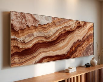 Panoramic Abstract Layered Rock Canvas Wall Art | Earthy Geological Strata Texture Print for Modern Decor | Framed & Ready to Hang