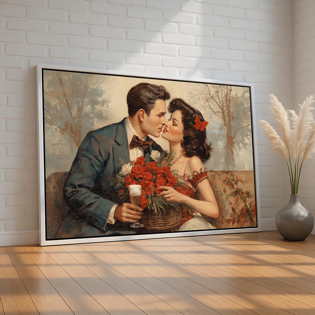 Vintage Valentine Couple Art | Romantic Love Canvas Wall Art Poster ...