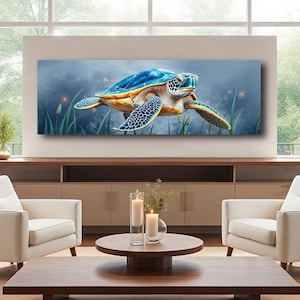 Vibrant Sea Turtle Artwork | Coastal Marine Life Print for Beach-Themed Décor | Canvas Wall Art | Ready to Hang AR200
