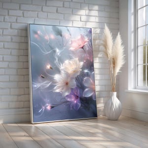 Ethereal Floral Wall Art | Dreamy Pastel Flowers with Glowing Light | Soft Fantasy Bloom Canvas Print  Feminine Bedroom Poster Ready to Hang