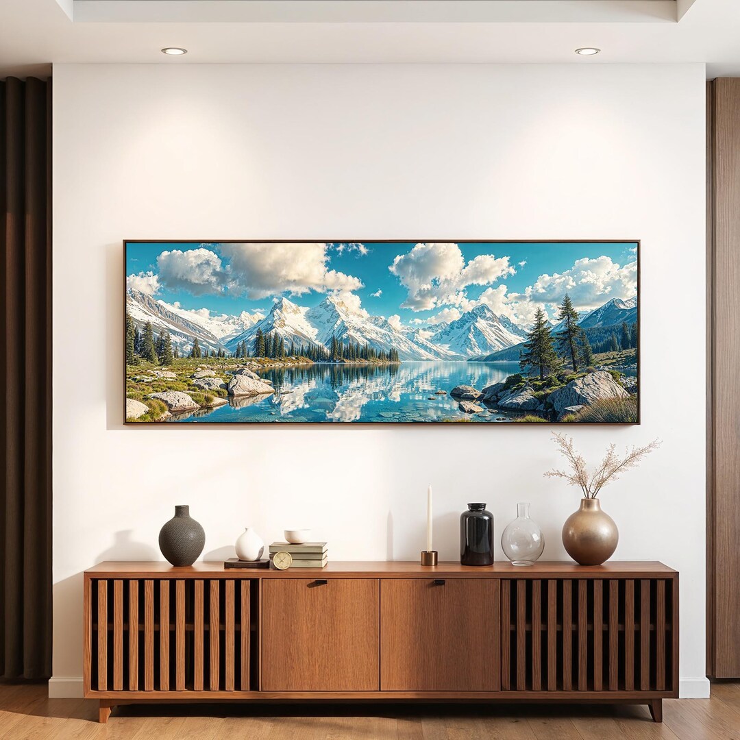 Panoramic Mountain Wall Art Alpine Lake Print Nature Landscape Canvas ...