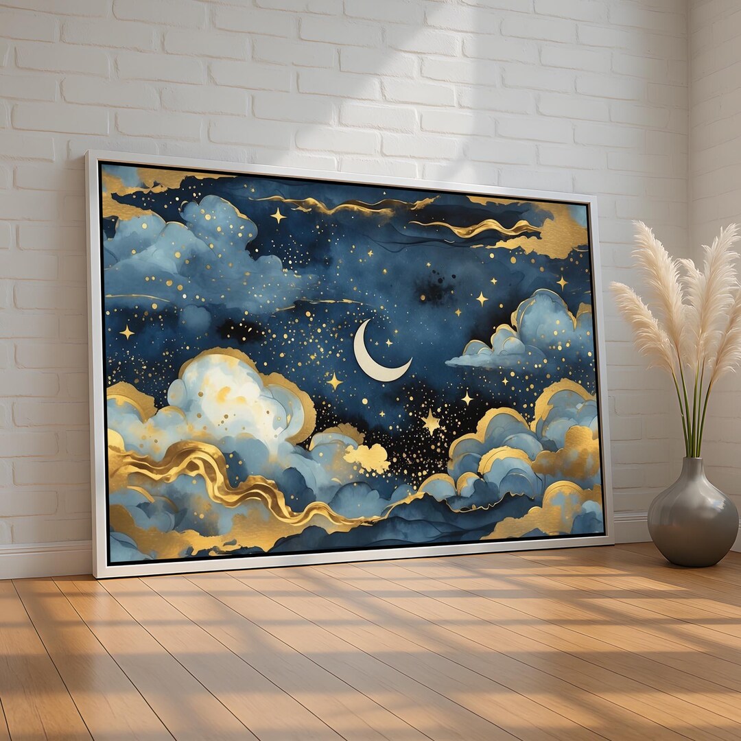 Moon & Stars Wall Art | Celestial Night Sky Canvas, Poster, or Floating ...