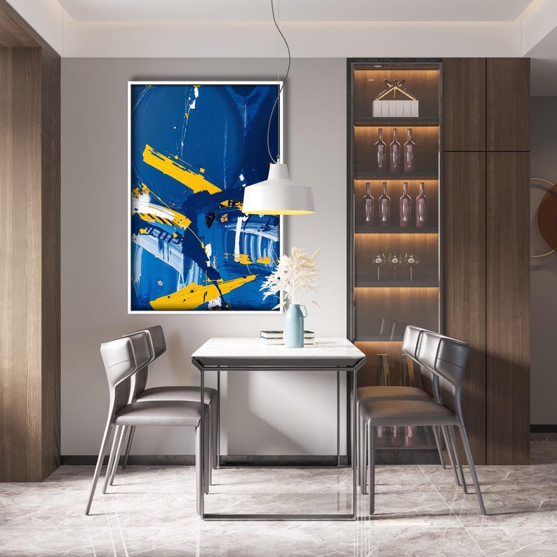 Blue and Yellow Abstract Canvas Wall Art | Bold Modern Geometric ...