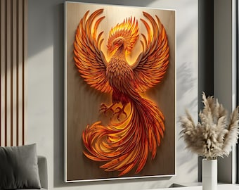 Fiery Phoenix Canvas Wall Art | Majestic Mythical Bird in Flames | Vibrant Fantasy Decor for Home & Office | Framed Ready to Hang Art