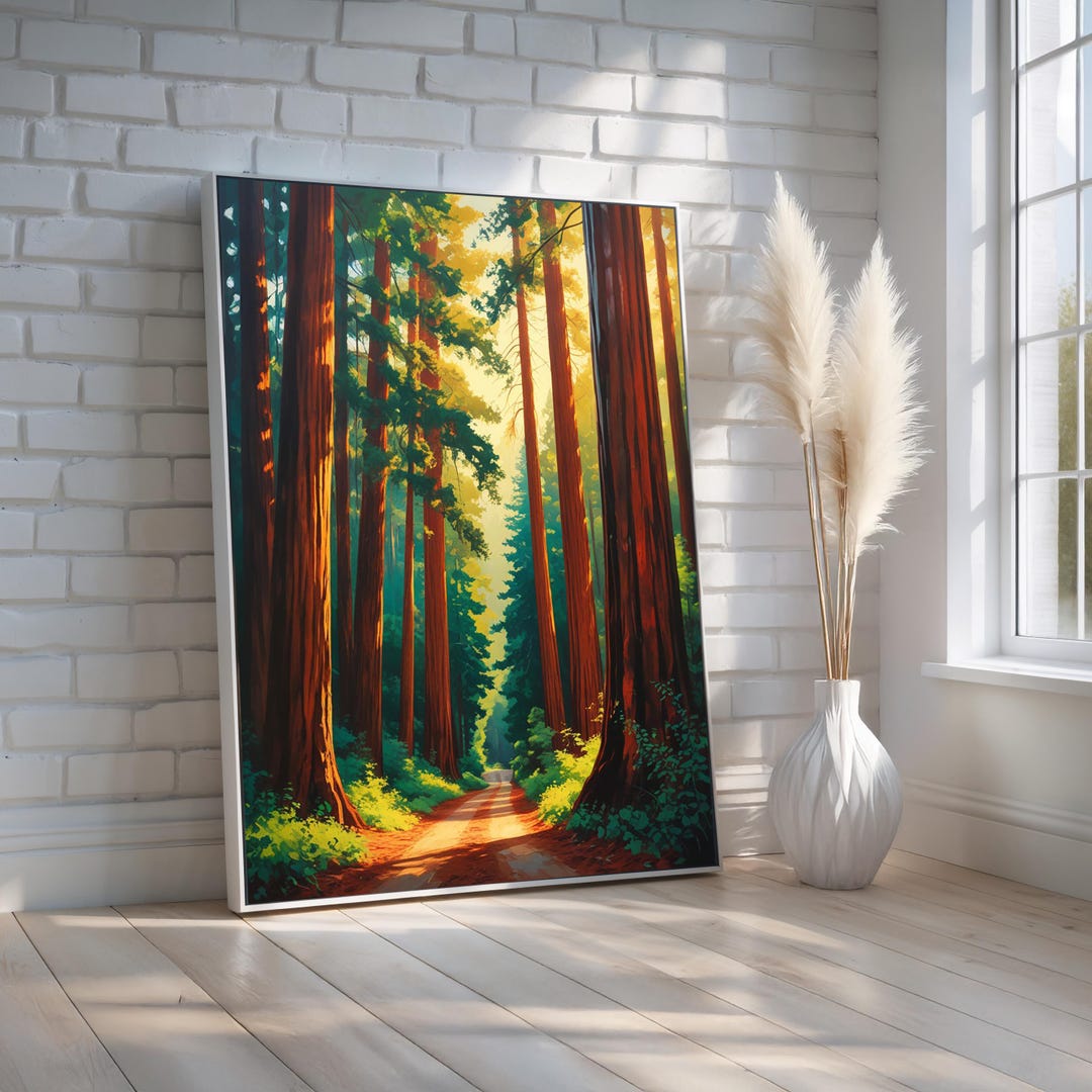 Redwood Forest Path Canvas | Serene Nature Landscape Wall Art ...