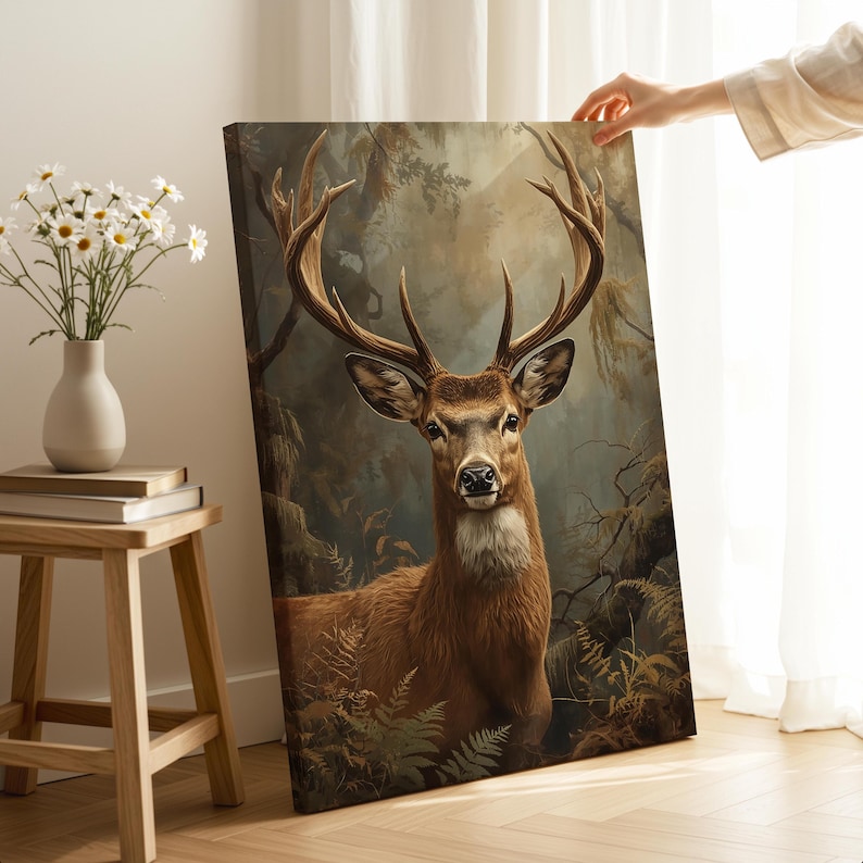 Majestic Deer Canvas Wall Art | Rustic Wildlife Forest Decor for Cabin ...