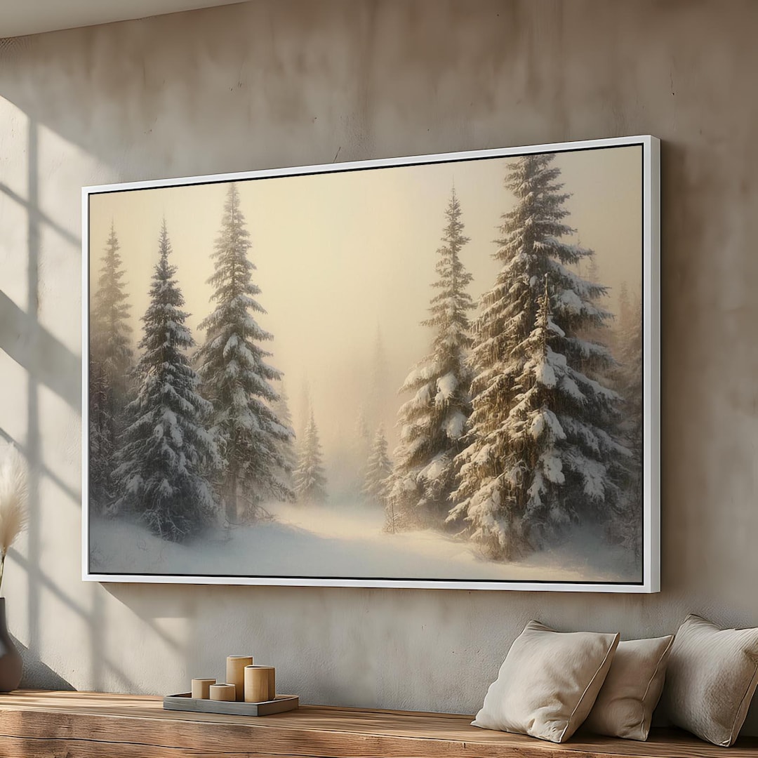 Snowy Winter Forest Canvas Wall Art | Serene Pine Tree Landscape Decor ...
