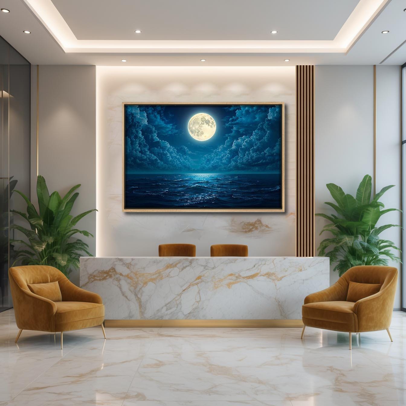Full Moon Over Ocean Wall Art | Mystical Night Sky Canvas With ...