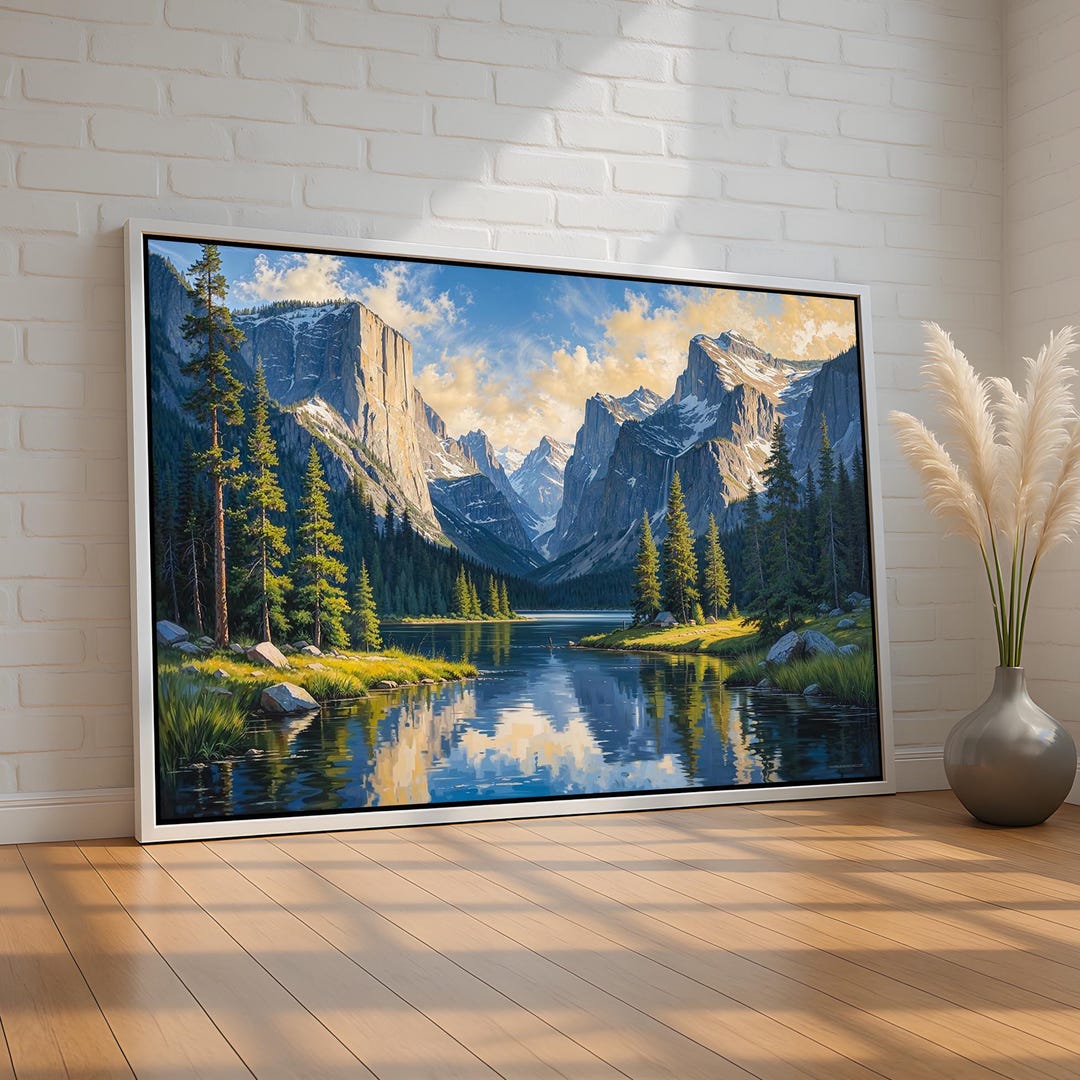 Panoramic Mountain Lake Wall Art | Scenic Nature Landscape Canvas and ...