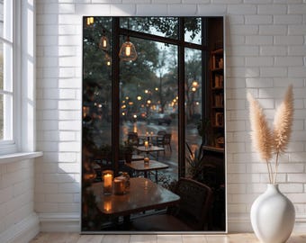 Cozy Cafe Canvas Wall Art | Rainy Window Coffee Shop Poster | Warm Ambient Decor for Kitchen, Living Room & Office | Ready to Hang Art