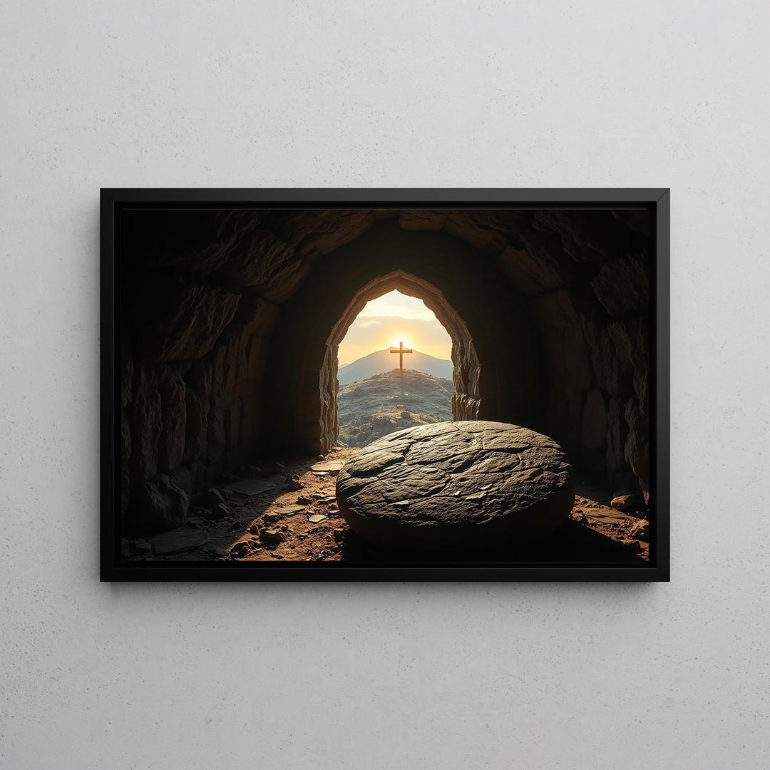 Empty Tomb Cross Canvas Wall Art | Resurrection Scene Poster ...