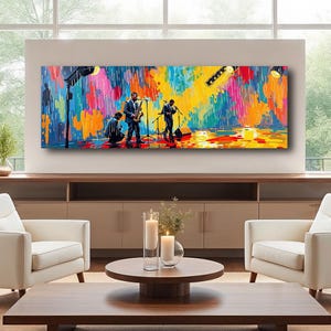 Colorful Jazz Band Print | Vibrant Musician Artwork, Abstract Stage Decor | Framed Canvas Wall Art Poster | Ready to Hang AR221