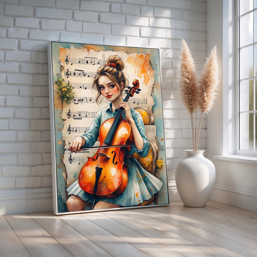 Girl Playing Cello Wall Art | Watercolor Music-inspired Canvas Print ...