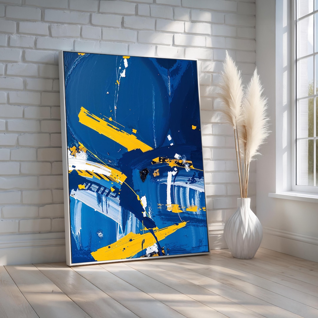 Blue and Yellow Abstract Canvas Wall Art | Bold Modern Geometric ...