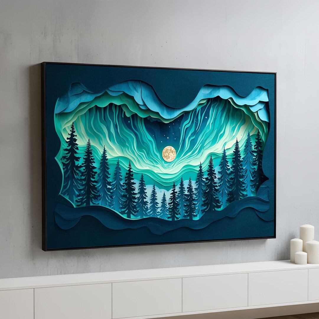 Aurora Forest Wall Art | Northern Lights Canvas Print | Paper Cut Night ...