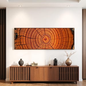 Tree Rings Wall Art Rustic Wood Texture Print Nature Inspired Canvas Earthy Home Decor | AR554
