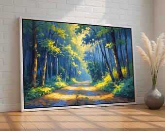Forest Path Canvas & Poster | Sunlit Woodland Trail with Lush Green Trees | Nature Wall Art for Home, Cabin, or Office | Ready to Hang