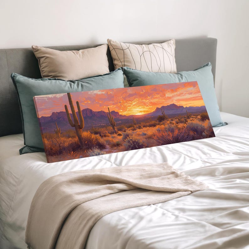 Desert Sunset Canvas Wall Art | Southwestern Cactus Landscape Painting ...