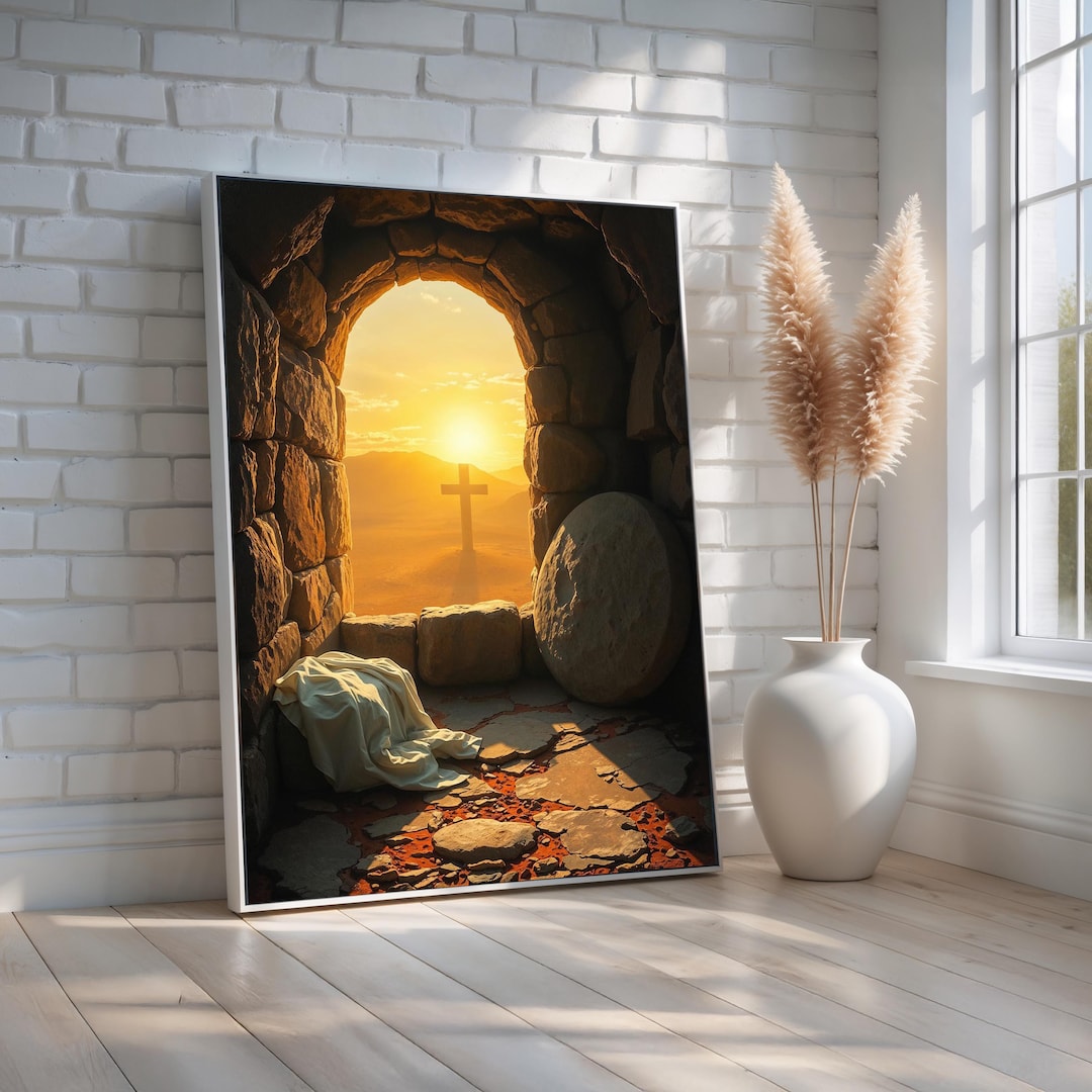 He is Risen Empty Tomb Canvas Art | Resurrection Morning Wall Decor ...