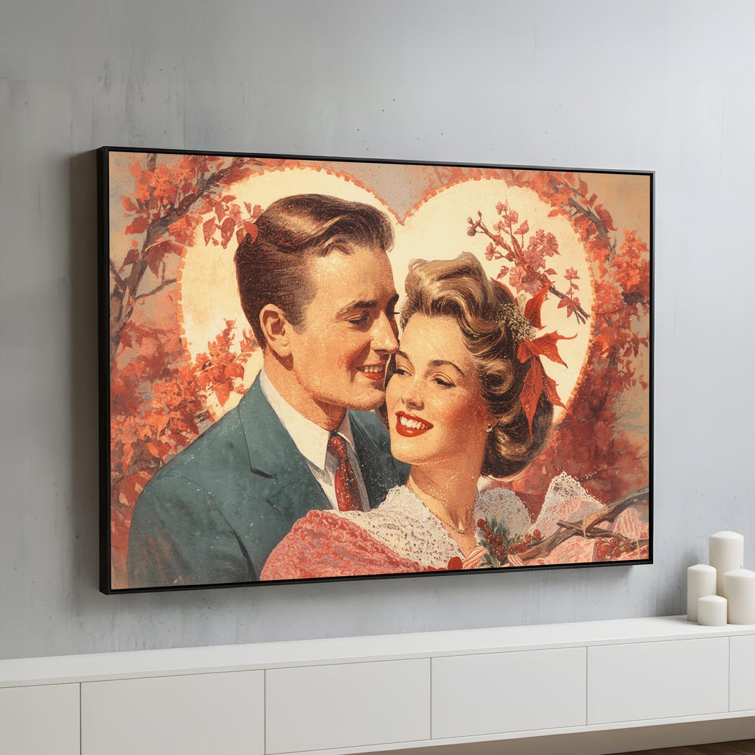 Vintage Valentines Day Wall Art | Romantic Love Couple Canvas Wall Art ...