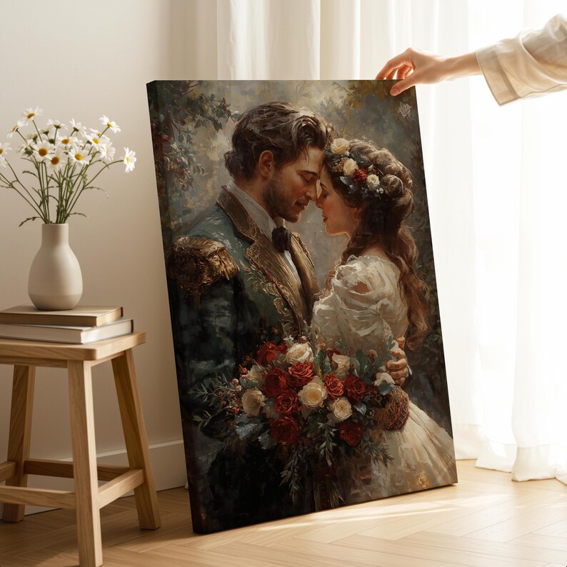 Romantic Couple Valentine Canvas Wall Art | Vintage Love Oil Painting ...