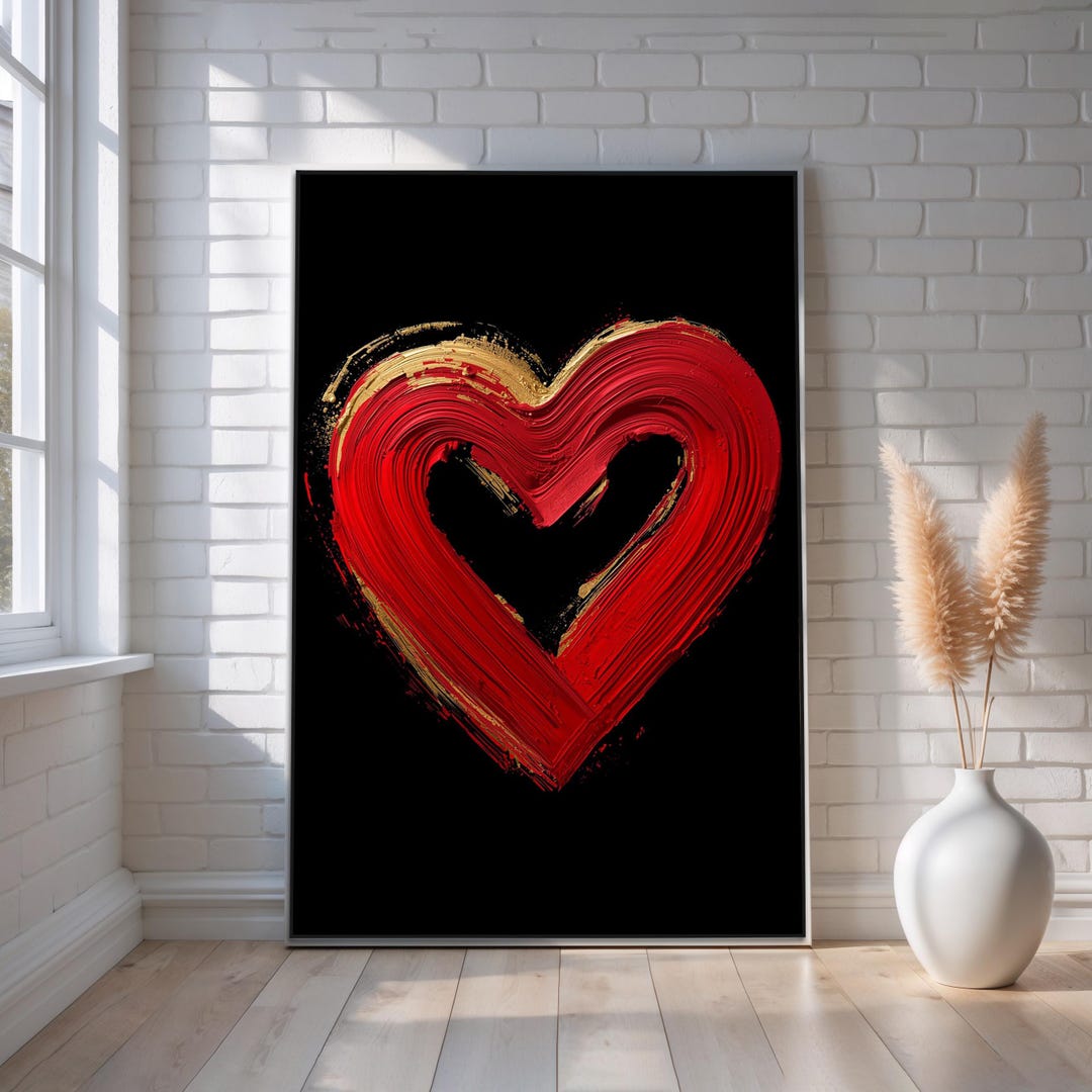 Abstract Red Heart Canvas Wall Art | Modern Valentine Love Painting ...