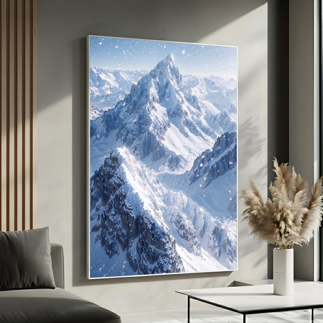 Snow Mountain Peak Wall Art Poster | Alpine Winter Landscape Canvas ...