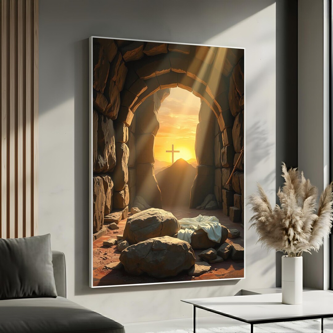 Empty Tomb Resurrection Wall Art Canvas Print | Christian Cross Sunrise ...
