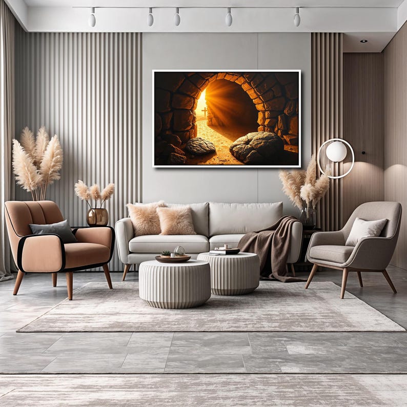 Empty Tomb Resurrection Canvas | Christian Wall Art With Glowing Cross ...