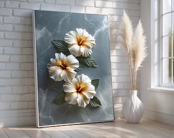 White Hibiscus Flower Wall Art Canvas & Poster | Tropical Coastal Decor with Elegant Floral Design | Modern Botanical Print | Ready to Hang