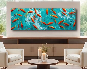 Bright School of Fish Print | Coastal & Tropical Decor, Vibrant Underwater Artwork | Framed Canvas Wall Art | Ready to Hang AR255
