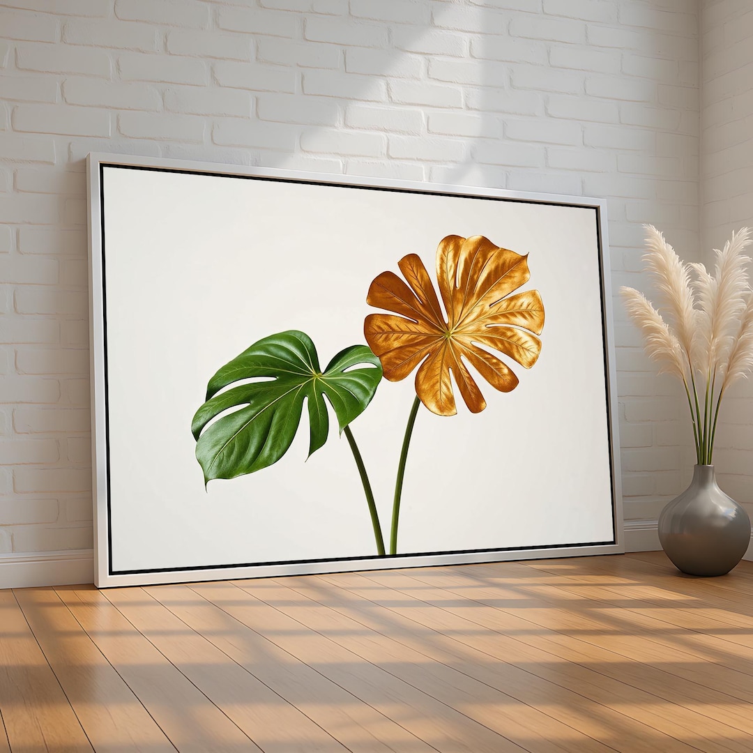 Gold and Green Tropical Leaf Wall Art | Modern Botanical Canvas Print ...
