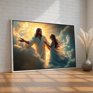 Heavenly Reunion with Jesus Canvas | Christian Wall Art for Women | Spiritual Inspirational Decor | Faith-Based Gift | Ready to Hang