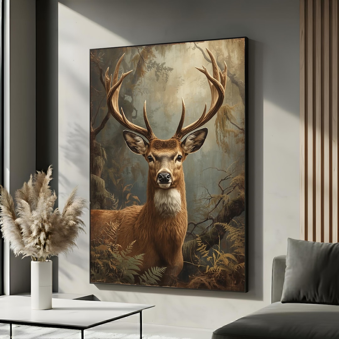 Majestic Deer Canvas Wall Art | Rustic Wildlife Forest Decor for Cabin ...