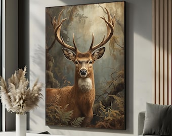 Majestic Deer Canvas Wall Art | Rustic Wildlife Forest Decor for Cabin & Lodge Homes | Framed Ready to Hang Art Poster