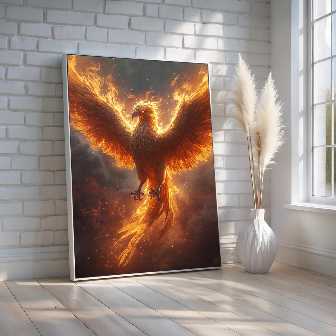 Fiery Phoenix Canvas Wall Art | Mythical Bird Rising From Flames ...
