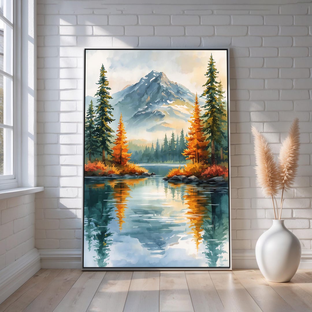 Serene Mountain Lake Canvas Wall Art | Peaceful Forest Reflection ...