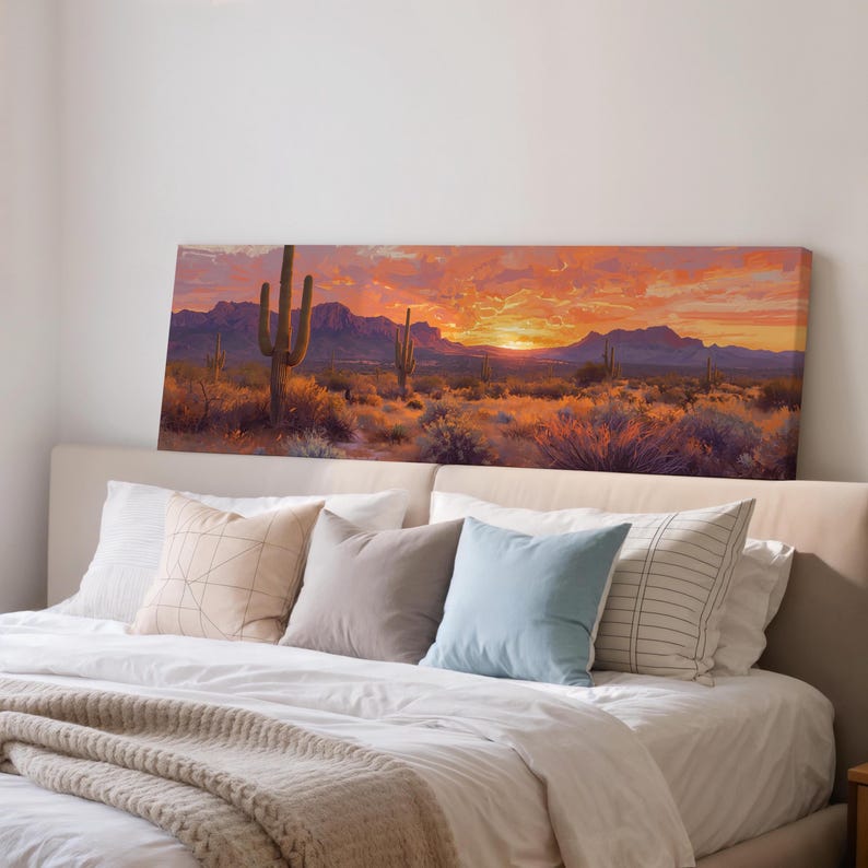 Desert Sunset Canvas Wall Art | Southwestern Cactus Landscape Painting ...