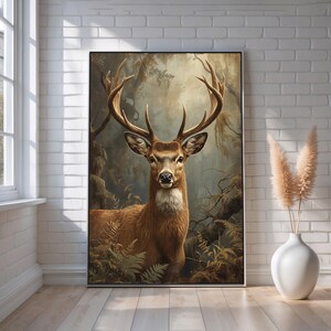 Majestic Deer Canvas Wall Art | Rustic Wildlife Forest Decor for Cabin ...