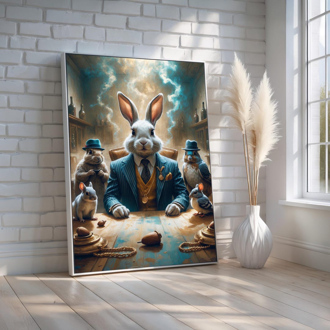 Dutch Rabbit Mafia Dapper Rabbit Mafia Boss | Funny Animal Portrait Wall Art | Woodland ...