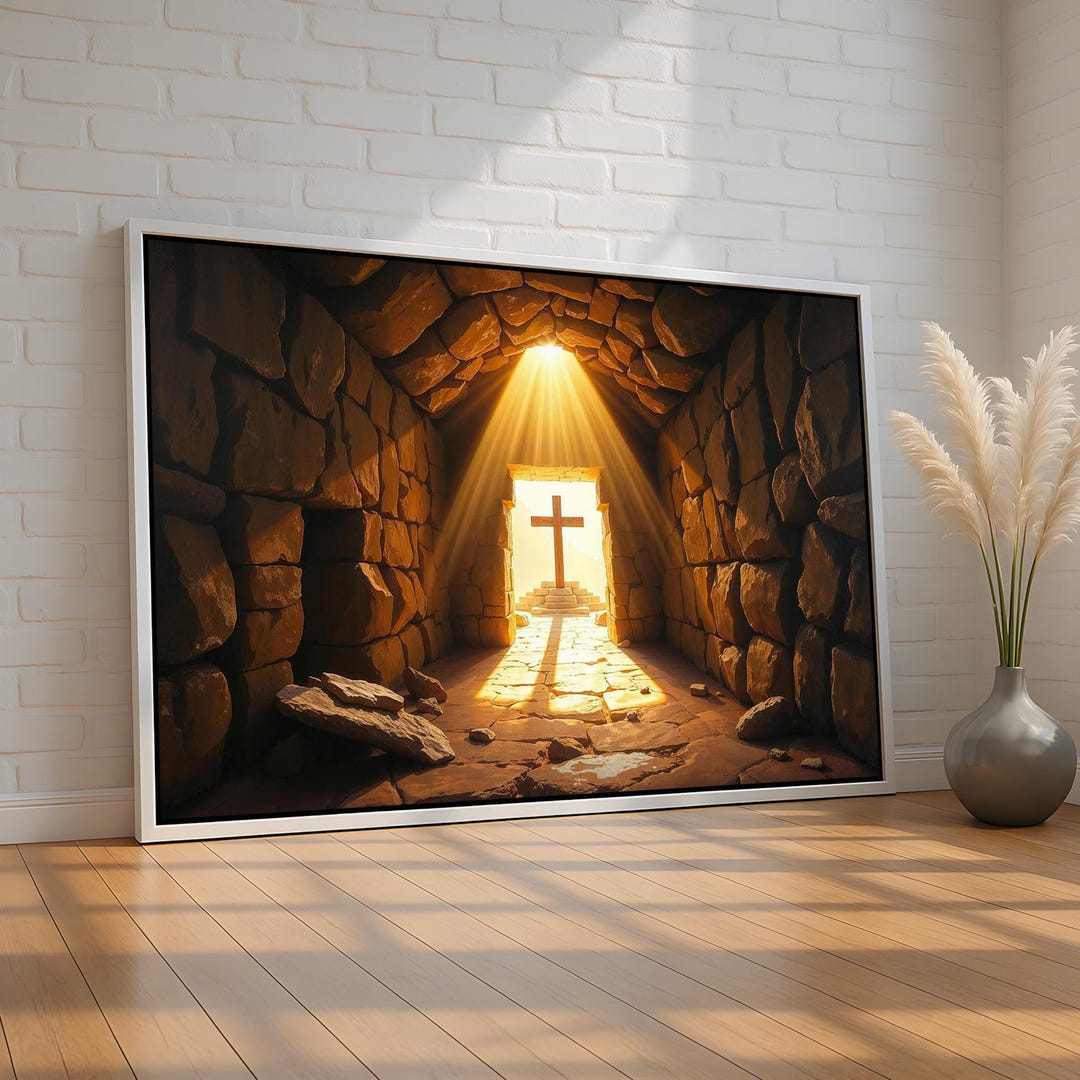 Empty Tomb and Cross Canvas | He is Risen Christian Wall Art ...