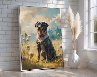 Noble Dog Portrait Wall Art | Rustic Farmhouse Pet Decor | Animal Canvas Print or Poster for Living Room & Gifts | Ready to Hang