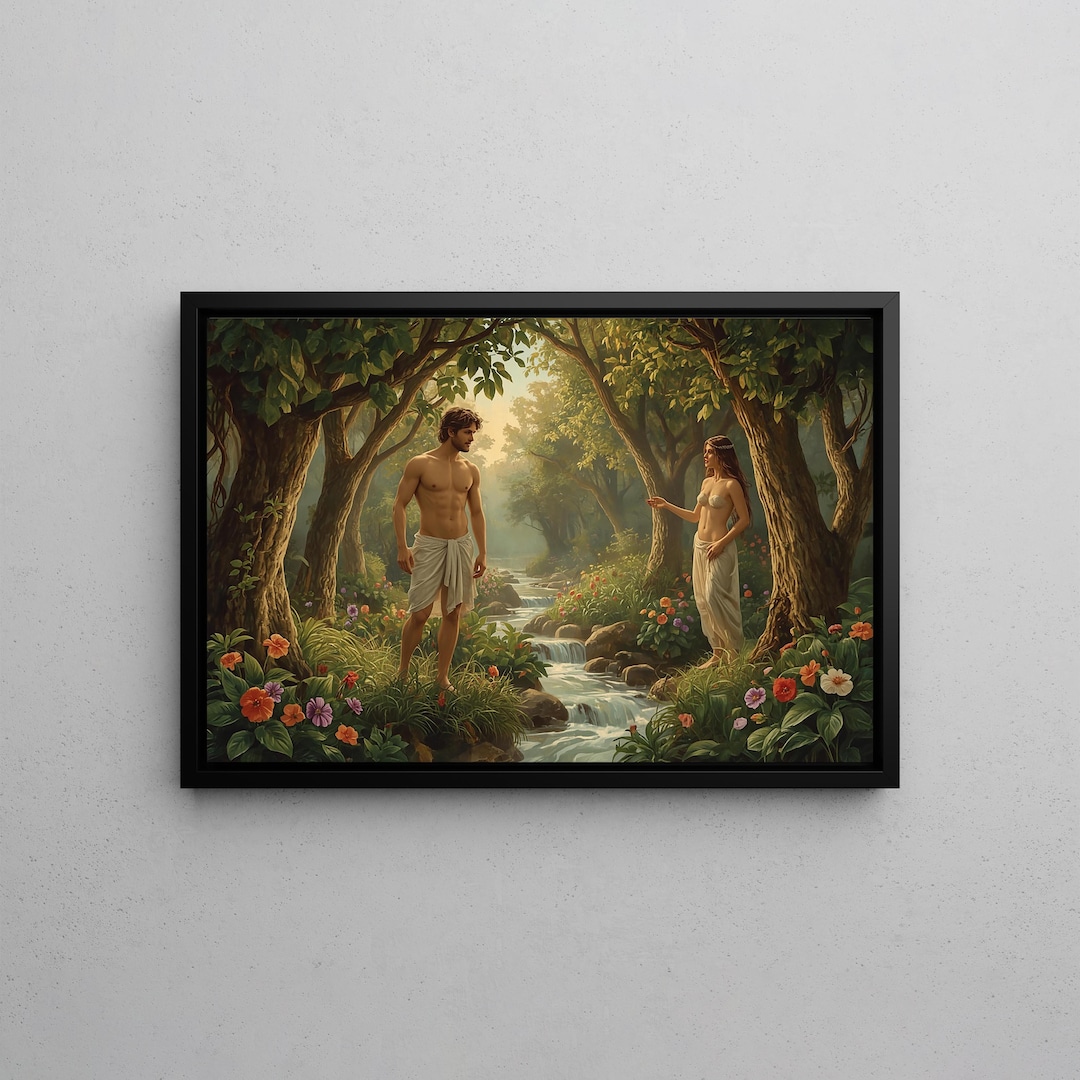 Adam and Eve Garden of Eden Canvas Wall Art | Biblical Creation Scene ...