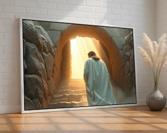 Risen Christ Empty Tomb Wall Art | Resurrection Morning Canvas Print | Christian Easter Decor | He Is Risen Inspirational Art Ready to Hang